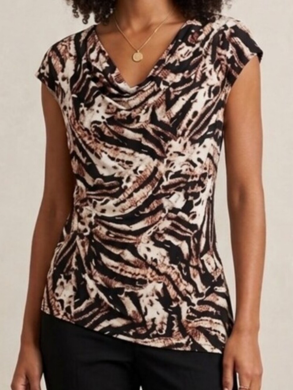 NWT Calvin Klein Abstract Zebra Print Ruched Asymmetrical Top Size L